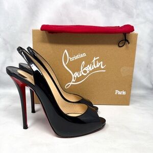 Christian Louboutin Gamma Talon 120 Patent Leather Slingback Heels Black Sexy 39